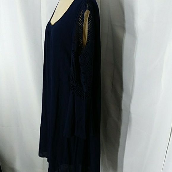 Midi length Navy gauze like dress - Picture 3 of 5